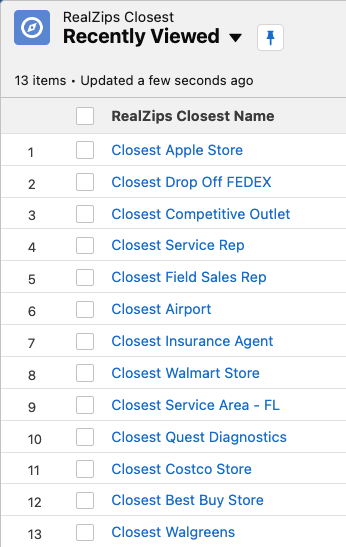 Samples of Closest Distance configurations, available in RealZips for Salesforce.